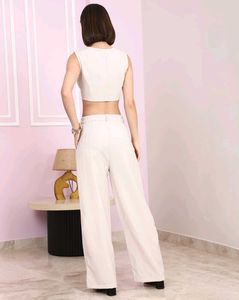 Sleeveless Textured Waistcoat With Wide Leg Pants