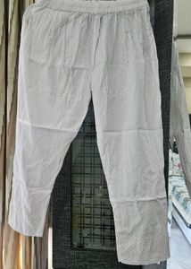 White Cotton pant self Stiched