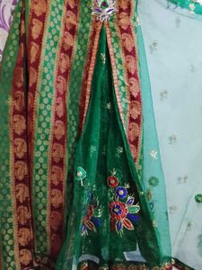 Elegant Green & Maroon Embroidered Suit