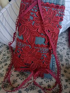 Denim &amp; Lace Crossbody Phone Bag