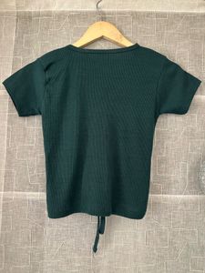Green Ruched V-Neck Top