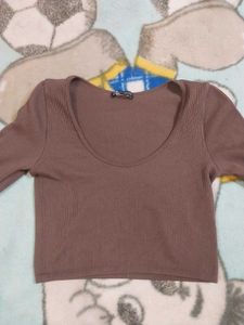 Ribbed Brown Crop Top