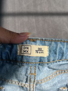 Denim Midi Skirt with Slit