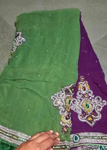 Purple Embellished Saree with Stiched Blouse