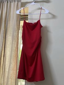 Red Satin Matte Mini Dress.