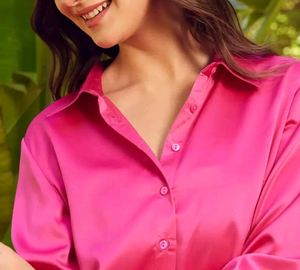 Pink Satin Spread Collar Shirt