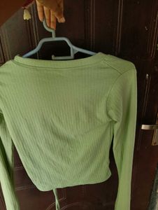 Green Ribbed Round Neck Top