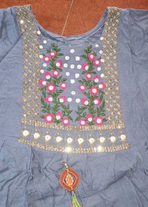 Elegant Blue Embroidered Kurti with Mirror Work an