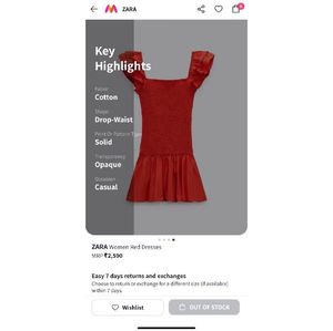 Zara Boho Cotton Bright Red Ruffles Smocked