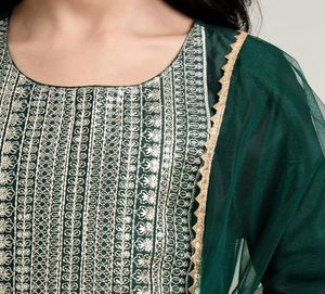 Girls Green Embroidered Kurta Set Without Duppatta