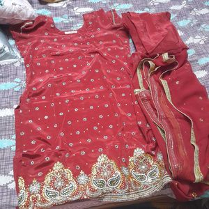 Red Embellished Kurta Set