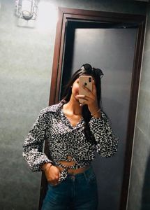 Shirt Style Leopard Print Crop Top