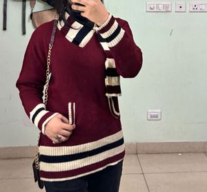 Korean Maroon Knitted Pullover Sweater