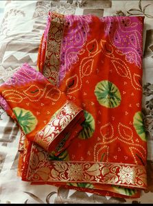 Bandhani Saree - Orange &amp; Pink