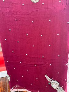 Magenta Burgundy Saree with Silver Embroidery