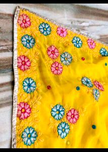 Yellow Floral Embroidered Saree