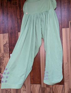 Green Frock &amp; Shalwar Set – Cotton Blend