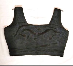 Black Satin Silk Cut Sleeves Blouse