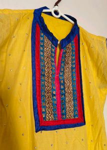 Yellow Embroidered Indian Kurta