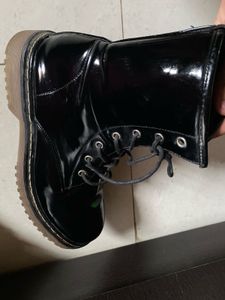 Truffle Collection Black Patent Combat Boots