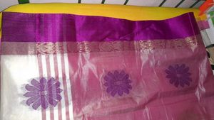 Elegant Purple &amp; White Floral Tussar Saree