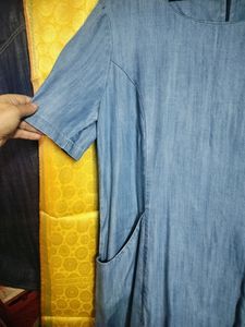 L Size Denim Dress With Pockets