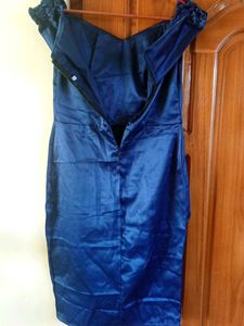 Off Shoulder Satin Blue Dress