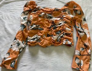 Floral Print Ruched Crop Top