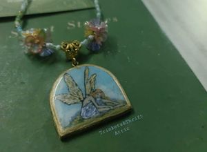 Forest Fairy Clay Pendant Floral Bead Necklace