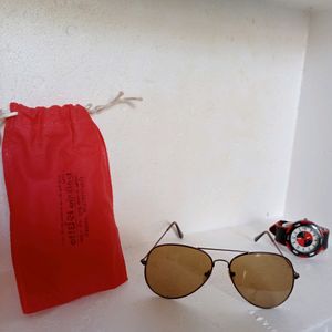 Aviator style sun glasses with watch.