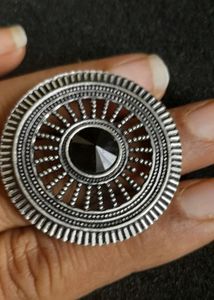 Oxidized Finger Ring With Black Stone