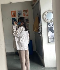 Oversized Beige Button-Down