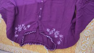 Wine Colour Floral Cut Neck Kurta Set