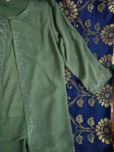 Olive Green Sheer Embellished Cardigan