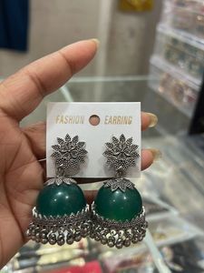 Green Jhumka Earrings