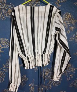 Striped Tie-Back Blouse