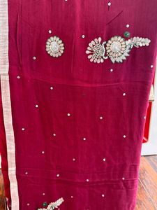 Magenta Burgundy Saree with Silver Embroidery