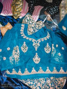 Elegant Teal &amp; Gold Embellished Lehenga