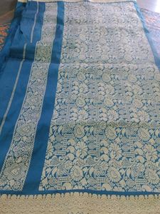 Teal &amp; Silver Banarasi Silk Saree