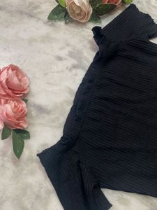 Black Off-Shoulder Ribbed Top