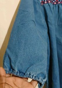 Embroidered Denim Tunic Top
