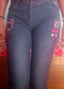Rabbit Embroidered Denim Jeans