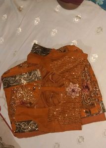 Orange Sari with Gold Details
