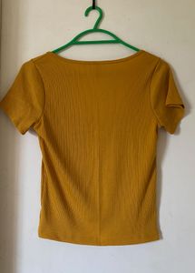 Mustard Ribbed Square Neck Top
