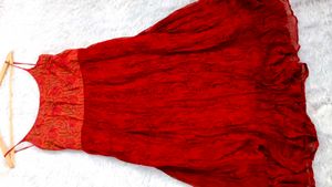 Red Cotton +chiffon Frill Dress