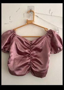 Lilac Satin Ruched Crop Top