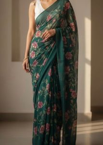 Floral Green Saree &amp; Blouse