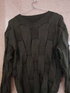 Stylish Olive Green Top Type Sweater