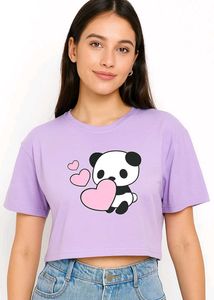 Lilac Panda Heart Graphic Crop Top