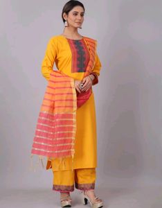 Mustard Suit Pant Set With Dupatta